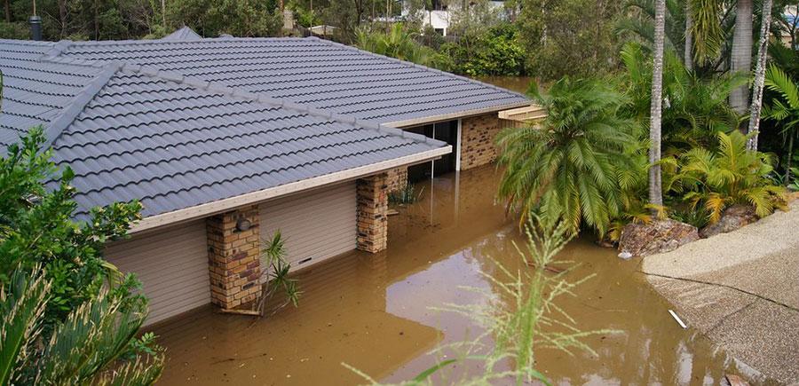 Flood-affected residential property in outer Brisbane with approximately 1 metre of inundation