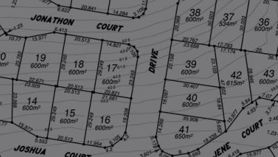 Registered subdivision plan showing lot layout, boundaries, dimensions and staging for a Brisbane residential development, including road alignments and cadastral details.